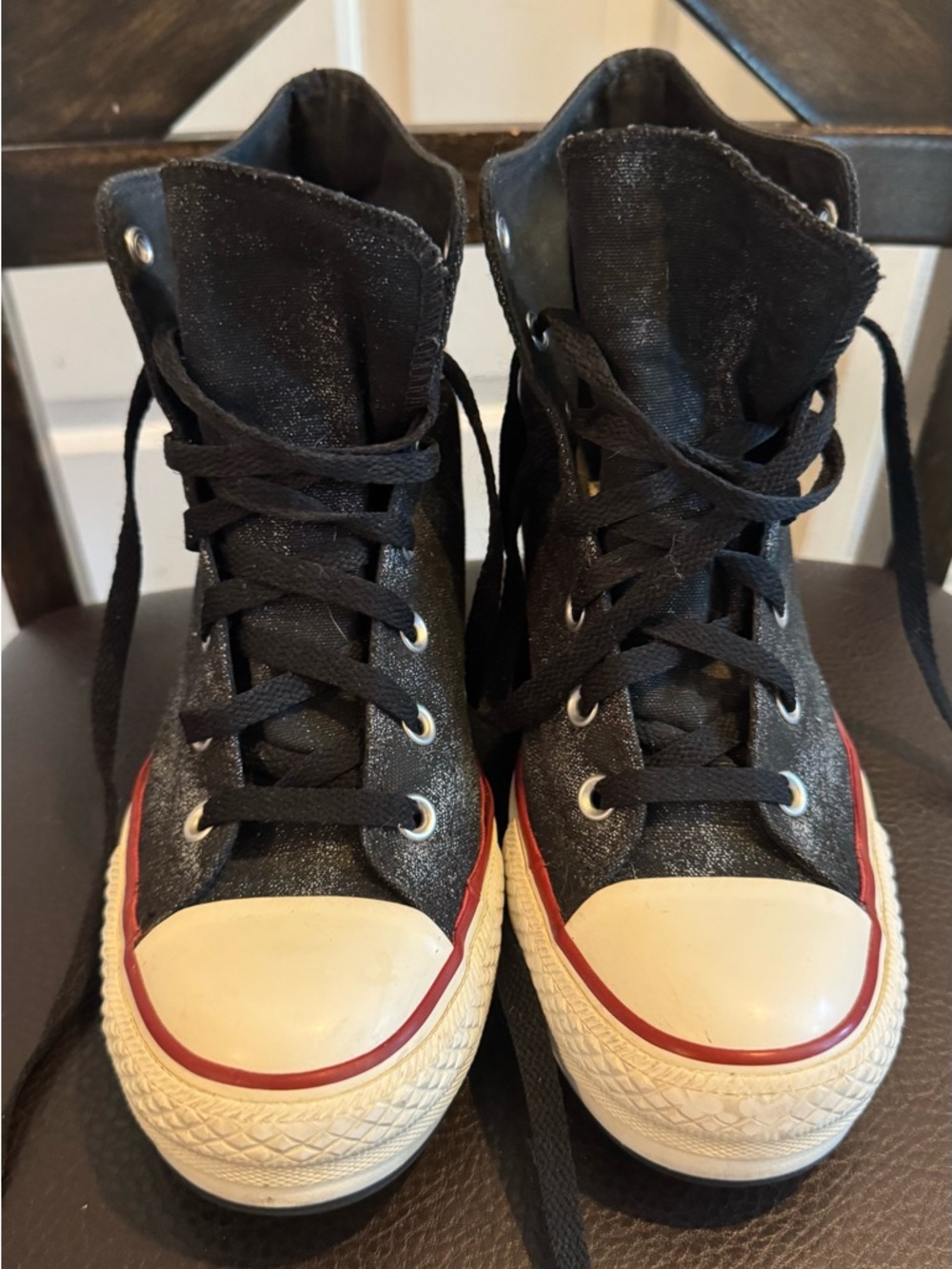 Converse Black wedge Hi-Top Sneaker with White Accents - Picture 2 of 7
